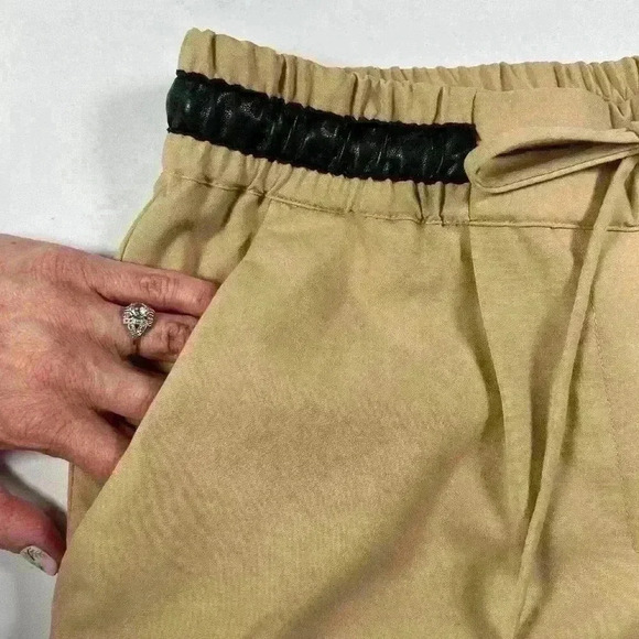 ZARA Tailored Dress Pants Relaxed Fit Tan Black Leather Drawstring Women Small - Picture 4 of 8